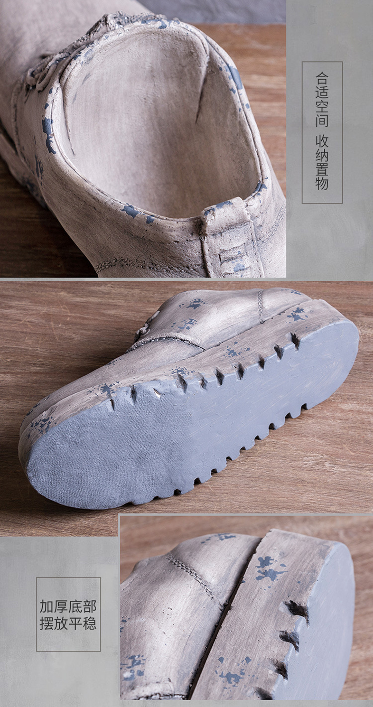 创意复古鞋子水泥花盆鞋店橱窗做旧干花器足浴馆柜子个性花艺摆件