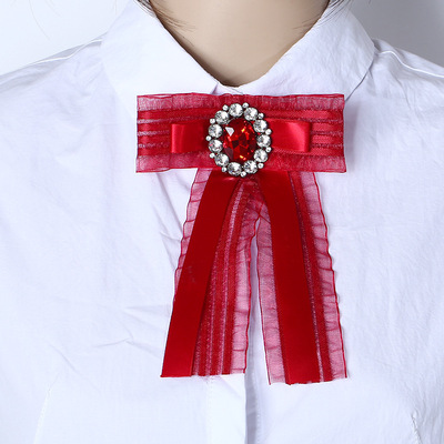 欧美潮流奢华镶钻蝴蝶结领花领针 职业女士衬衫胸花 百搭服装配饰