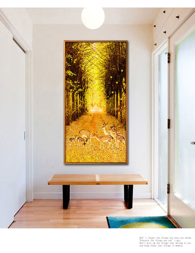 黄金满地寓意玄关装饰画楼梯走廊过道竖版挂画鹿进门入户壁画代发