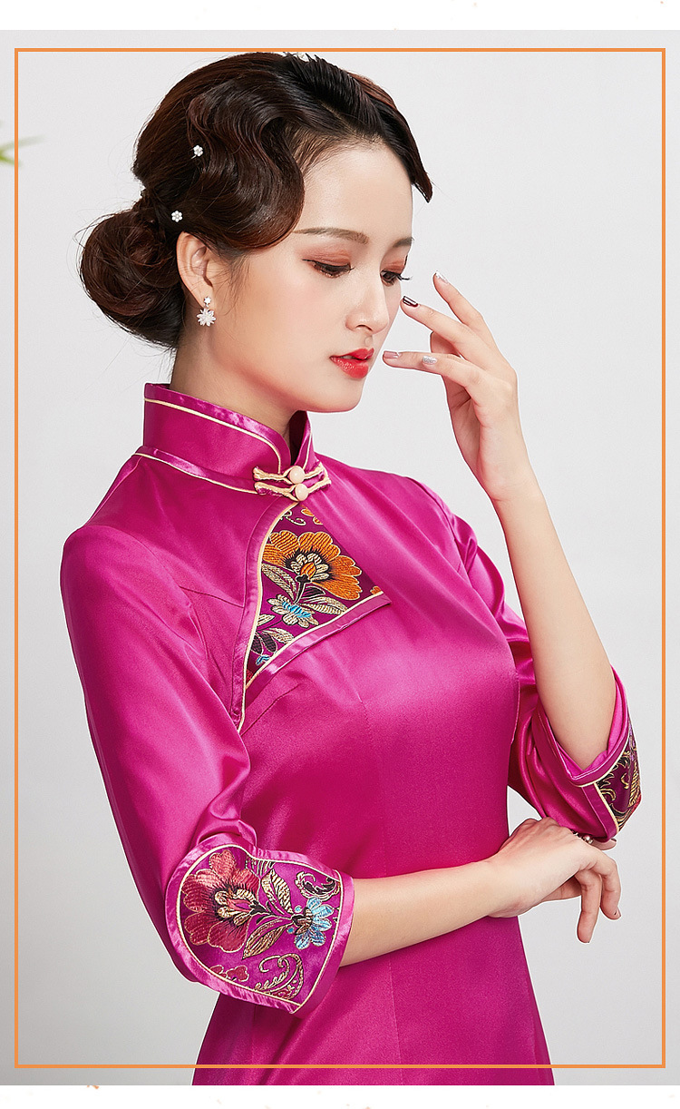 fd1697575qc真丝蕾丝花边手工盘扣旗袍tzf