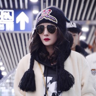 杨幂同款帽子女老虎头刺绣辫子毛线帽韩版秋冬可爱保暖护耳针织帽