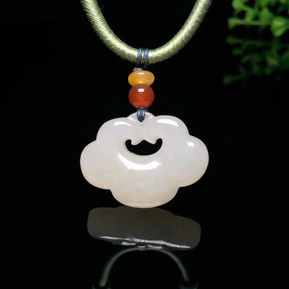 和田玉平安锁吊坠镂空白玉宝宝锁男女款玉锁挂件送证书一件代发