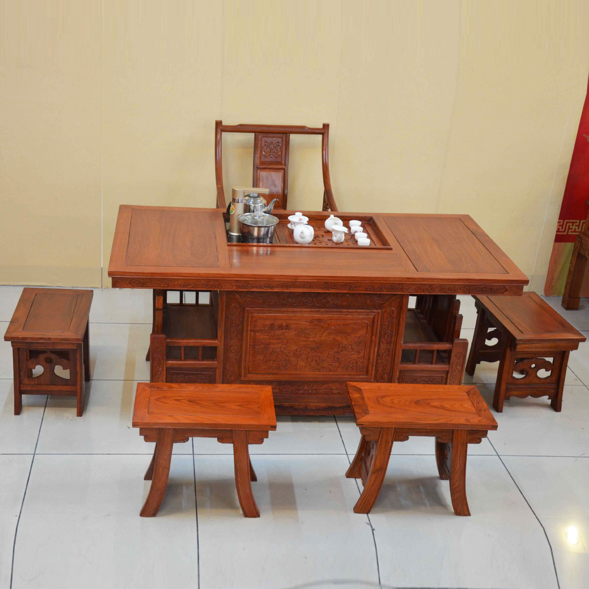 花梨木家具茶台套装 实木茶桌椅组合茶室泡茶桌 办公室茶艺桌批发
