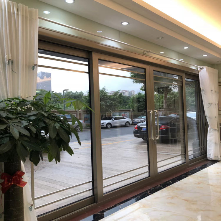 深圳定制跨境门窗香槟色断桥推拉门隔音中空玻璃铝合金推拉门