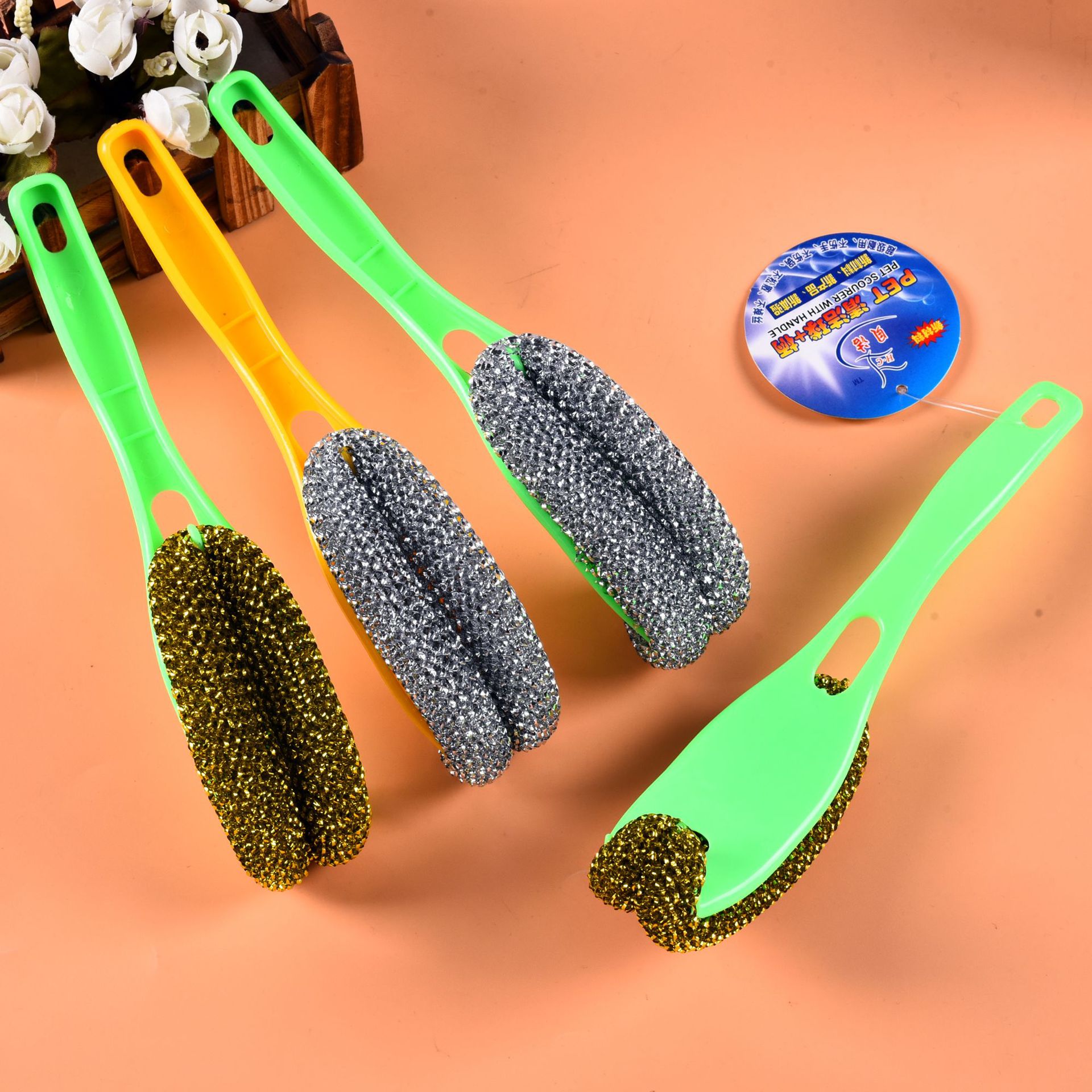 创意长柄钢丝球去油污洗锅刷 厨房可挂式实用刷碗清洁工具批发