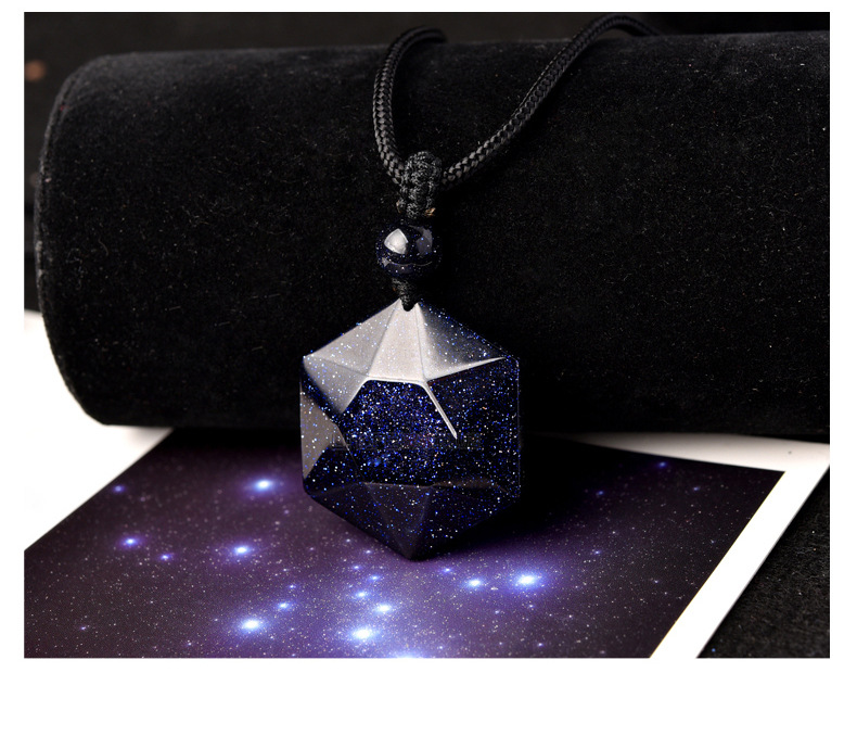 灵摆能量石 天然黑曜石吊坠星空系列六芒星系蓝砂石吊坠工厂批发