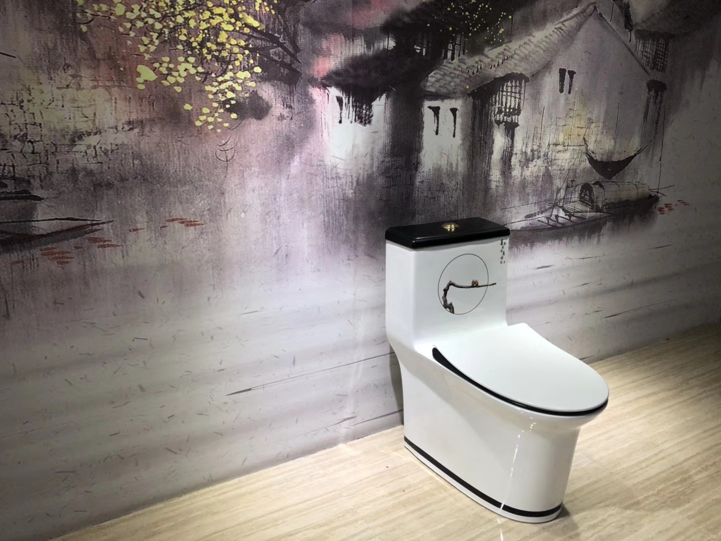 樱陶公司大管道彩色黑白江南风格马桶座便器创意黑釉8832