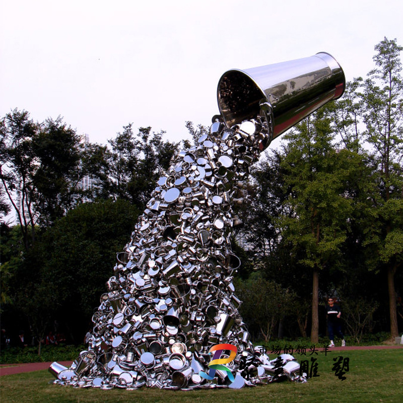 定制大型玻璃钢不锈钢垃圾桶废物回收城市容量雕塑 户外景观摆件