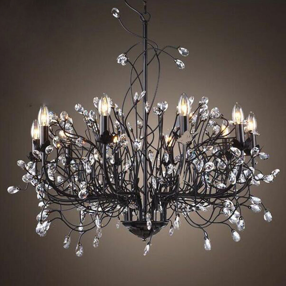 美式吊灯铁艺led树枝客厅水晶灯创意led蜡烛灯书房卧室灯具家具