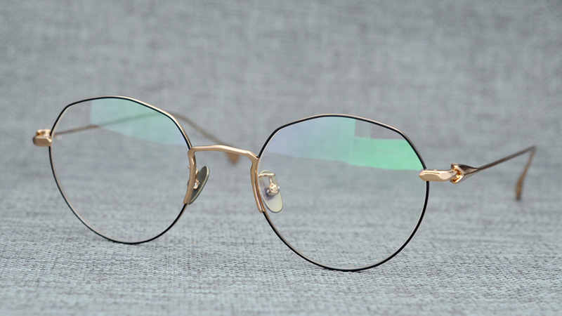 日式手工制作纯钛镜框titanium原宿风多边形不规则镜架轻真空电镀