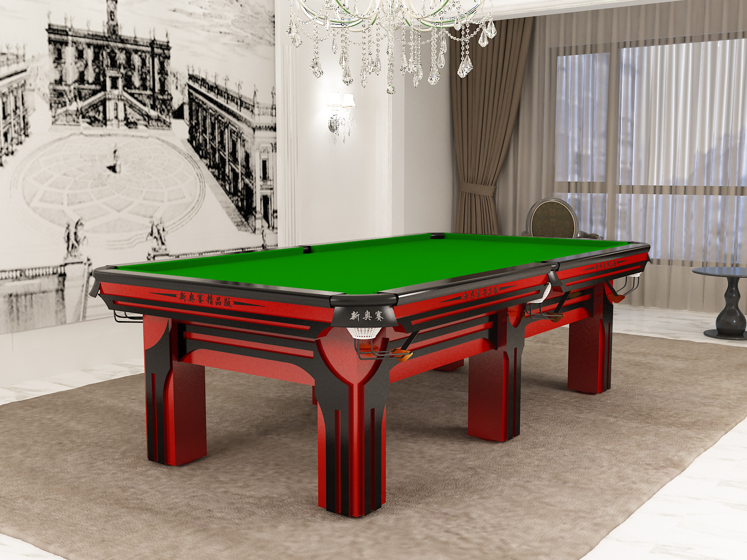 方腿9尺美式台球桌实木中式黑八台球桌标准成人用台球用品