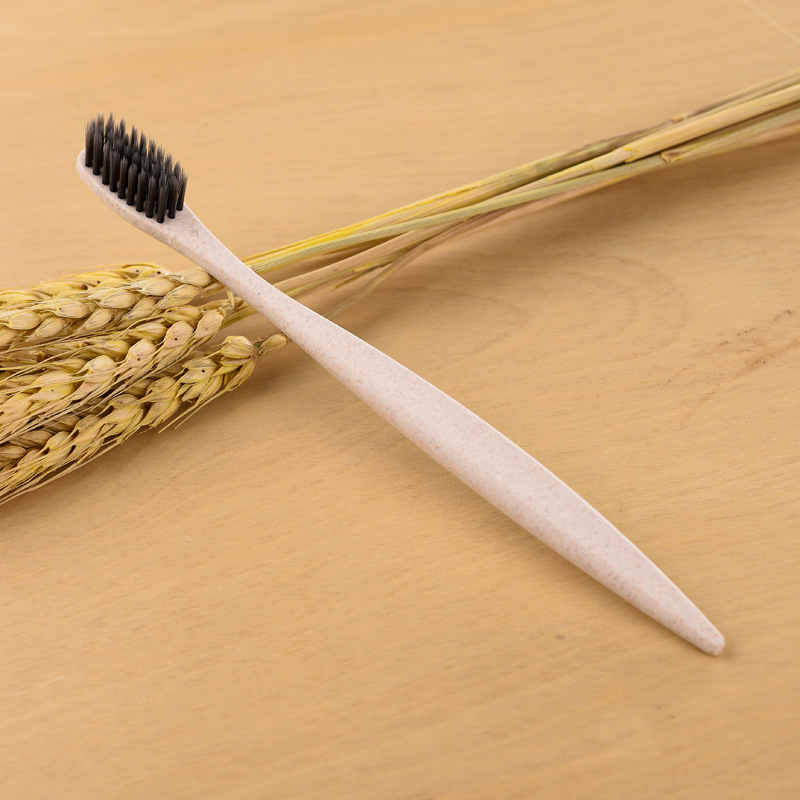 软毛小头手动牙刷小麦秸秆牙刷环保成人家用酒店用品牙刷架赠品