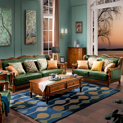 美式沙发简美时尚实木沙发客厅家具简欧大小户型沙发1 2 3 m-6k01