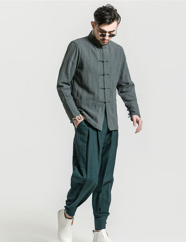 亚麻唐装男士禅服外套青年中式棉麻汉服民国宽松文艺居士茶服大码