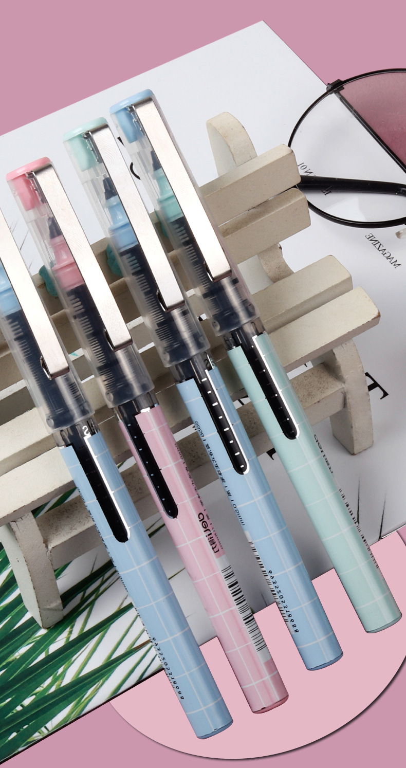 得力s658直液式走珠笔学生中性笔0.5子弹头全针管黑色12支碳素笔