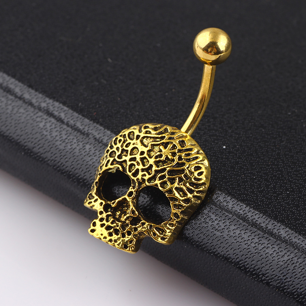 亚马逊鬼头肚脐环肚脐钉 钛钢人体穿刺饰品锆石脐环定制批