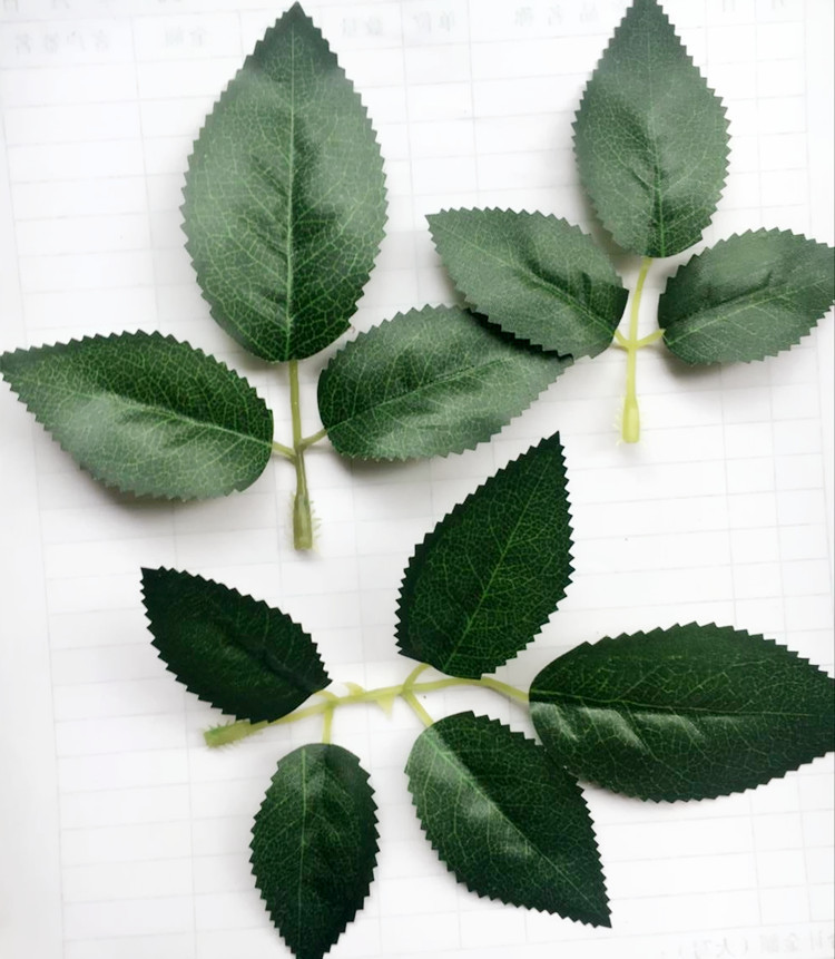 厂家玫瑰叶仿真 丝印小三片中三叶大五叶 丝网花玫瑰花仿真叶子