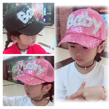 新款韩版儿童帽子字母baby棒球帽钻石亮片网帽宝宝夏季遮阳防晒帽