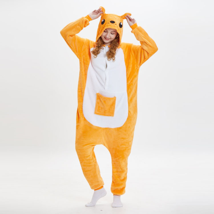 Flannel Kangaroo Cartoon Animal One-Piece Pajamas Women's Winter Couple Homewear Suit Performance Clothes