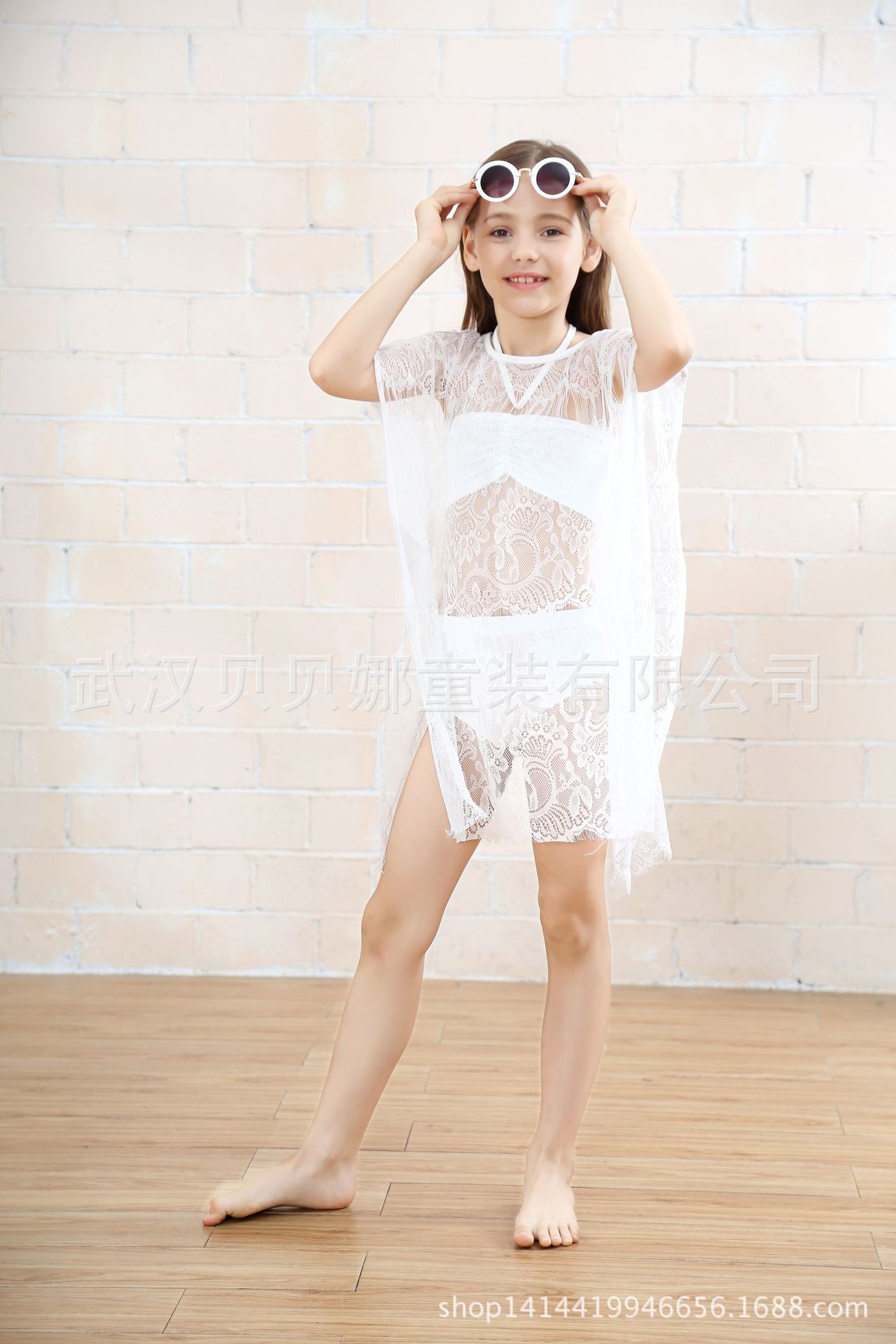 外贸爆款女童比基尼泳装套装蕾丝泳装罩衫速卖通爆款儿童泳装