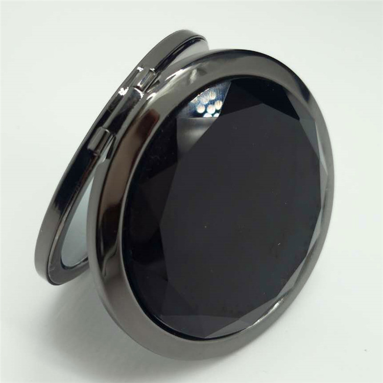 独家首发 枪黑色水晶化妆镜 折叠礼品镜子 定制logo 二维码 刻字