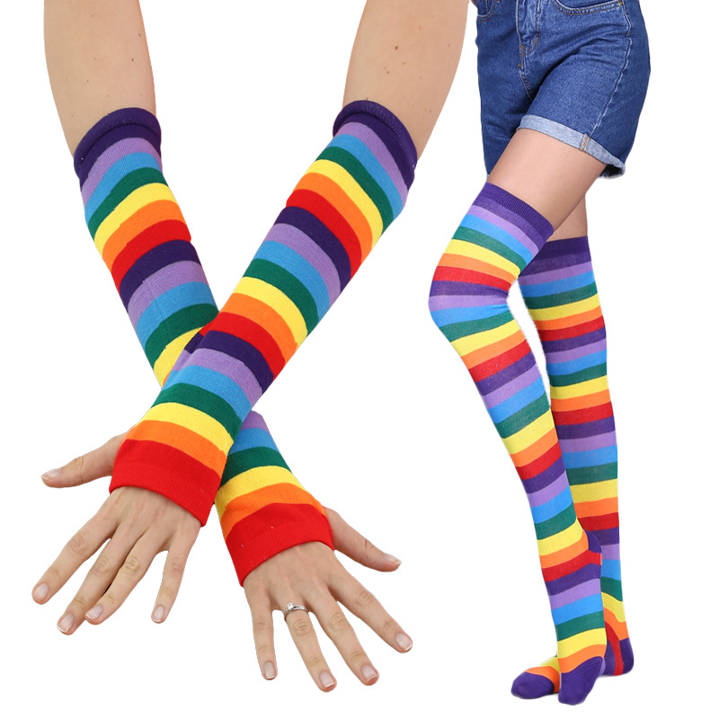 Cotton Long Colorful Gloves with Thumb Hole Cosplay Stage Performance