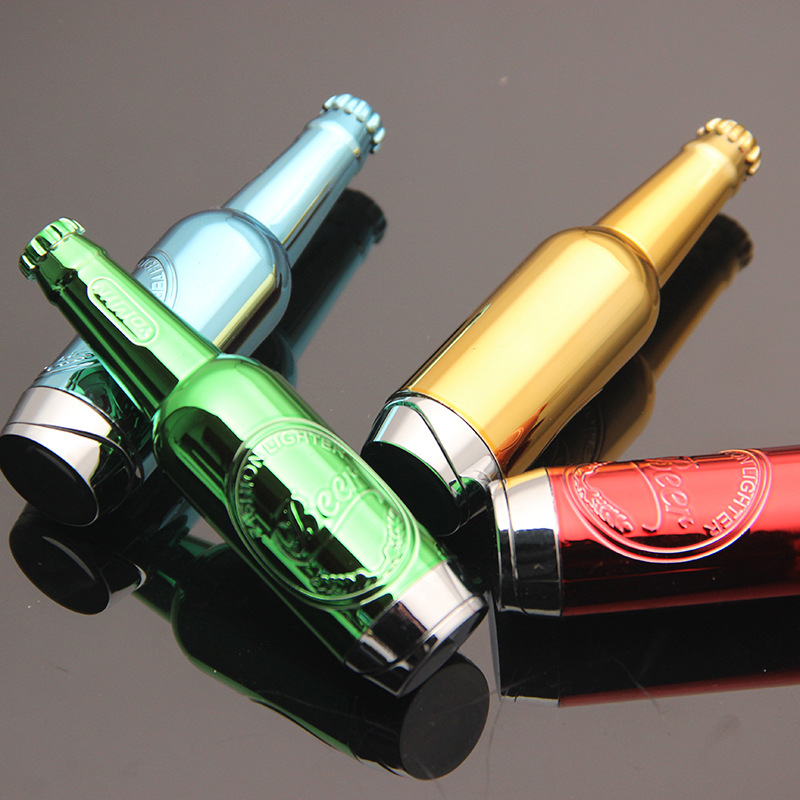 ym100啤酒瓶充气明火打火机 亮面压铸工艺品造型打火机 酒厂赠品