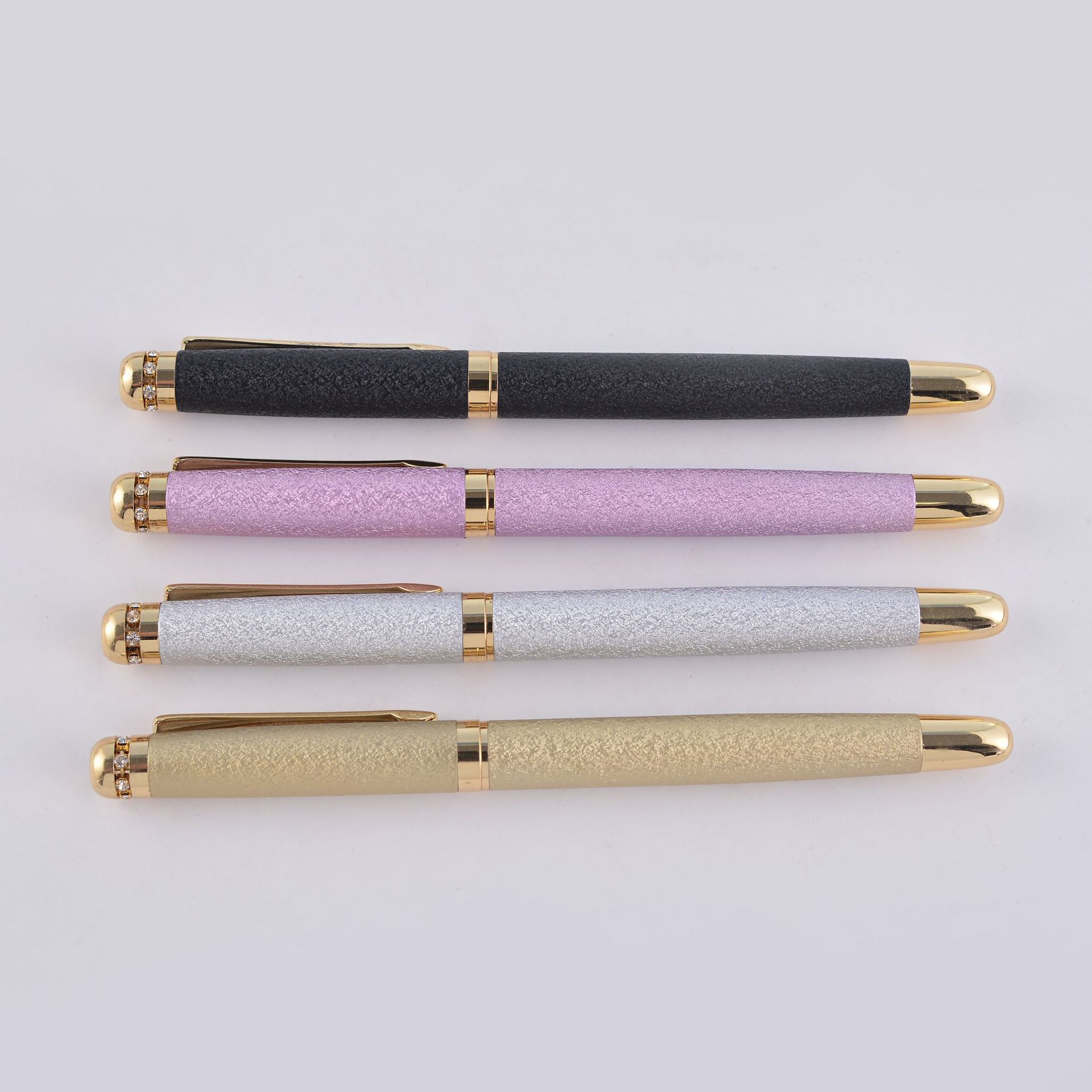 热销特细镶钻花纹钢笔彩色笔杆磨砂练字办公创意金属钢笔商务馈赠