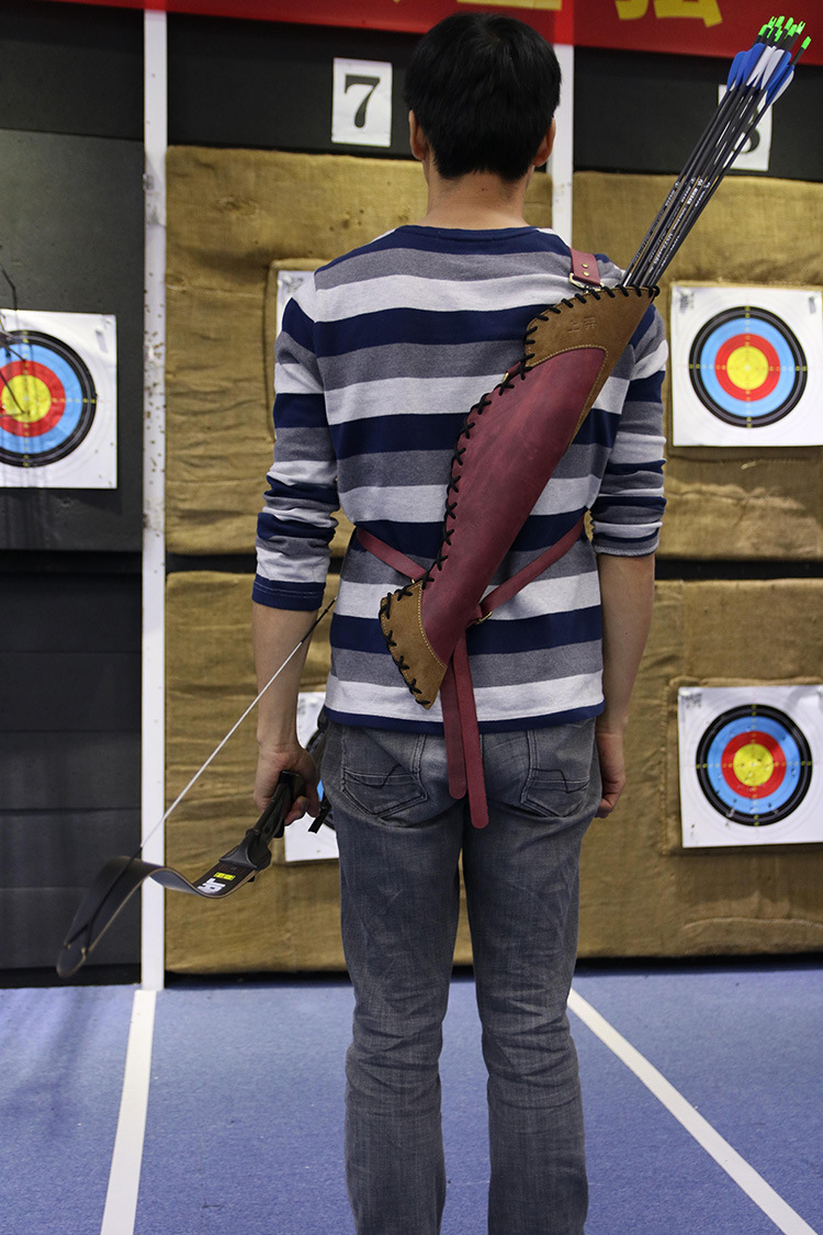 品牌上羿纯手工真皮射箭用箭袋箭囊单肩背式三点背式双用箭壶箭筒