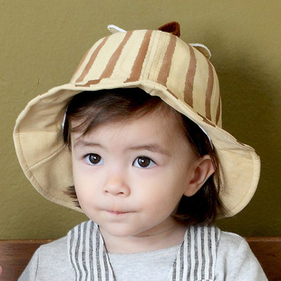 酷酷基韩版秋季条纹西瓜儿童渔夫帽子新款白搭可爱婴幼儿宝宝盆帽