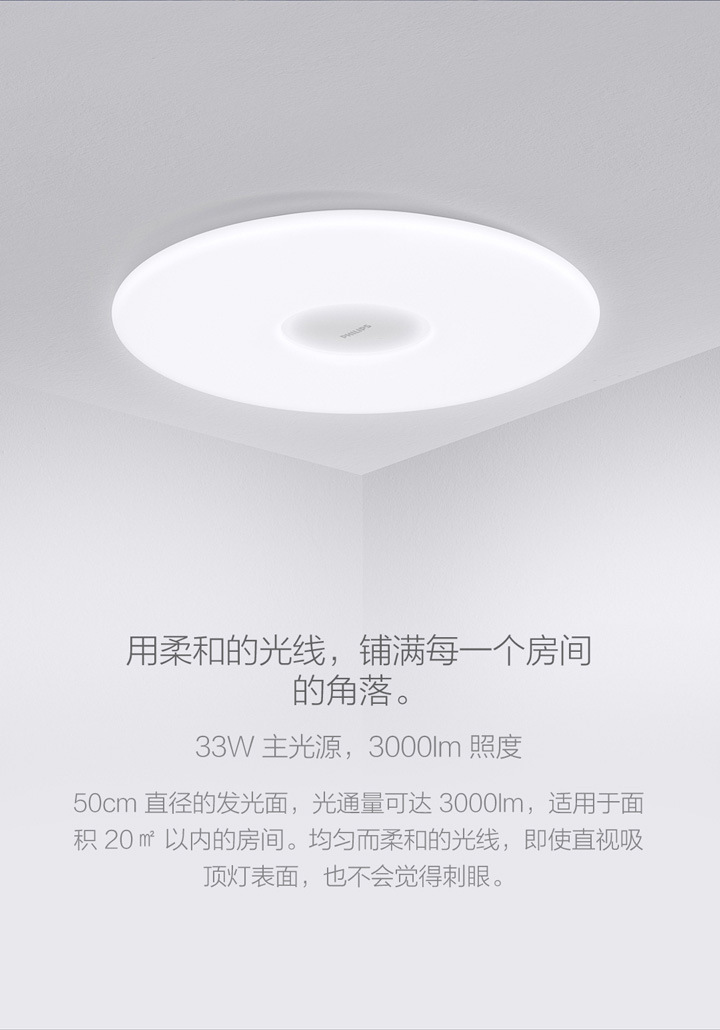 小米米家飞利浦智睿吸顶灯简约现代圆形卧室客厅过道阳台灯具