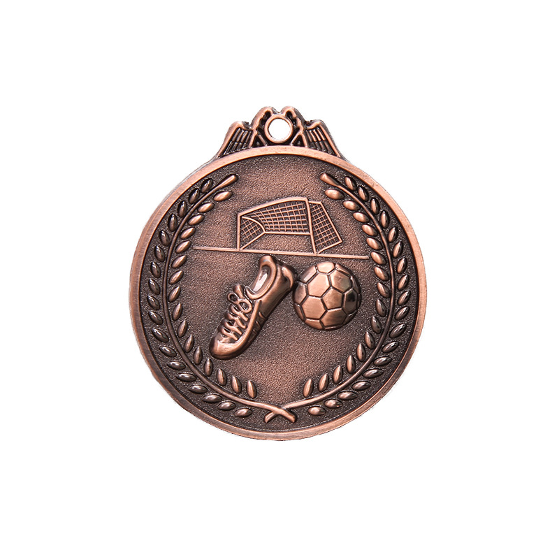 校园足球比赛奖牌麦穗足球雕刻图案金银铜牌学校活动比赛勋章批发