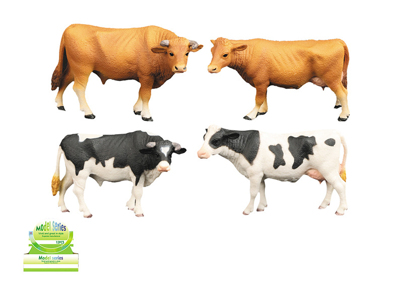 仿真模型动物套装 pvc实心仿真农场动物 硬塑奶牛黄牛四只混装