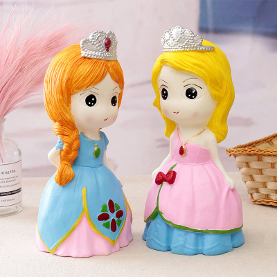 彩色卡通皇冠公主存钱罐 儿童玩具公仔娃娃生日礼物家居装饰摆件