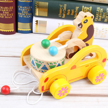 儿童拖拉小熊敲鼓手拉拖车学步车 宝宝木制益智玩具1-2-3周岁推车