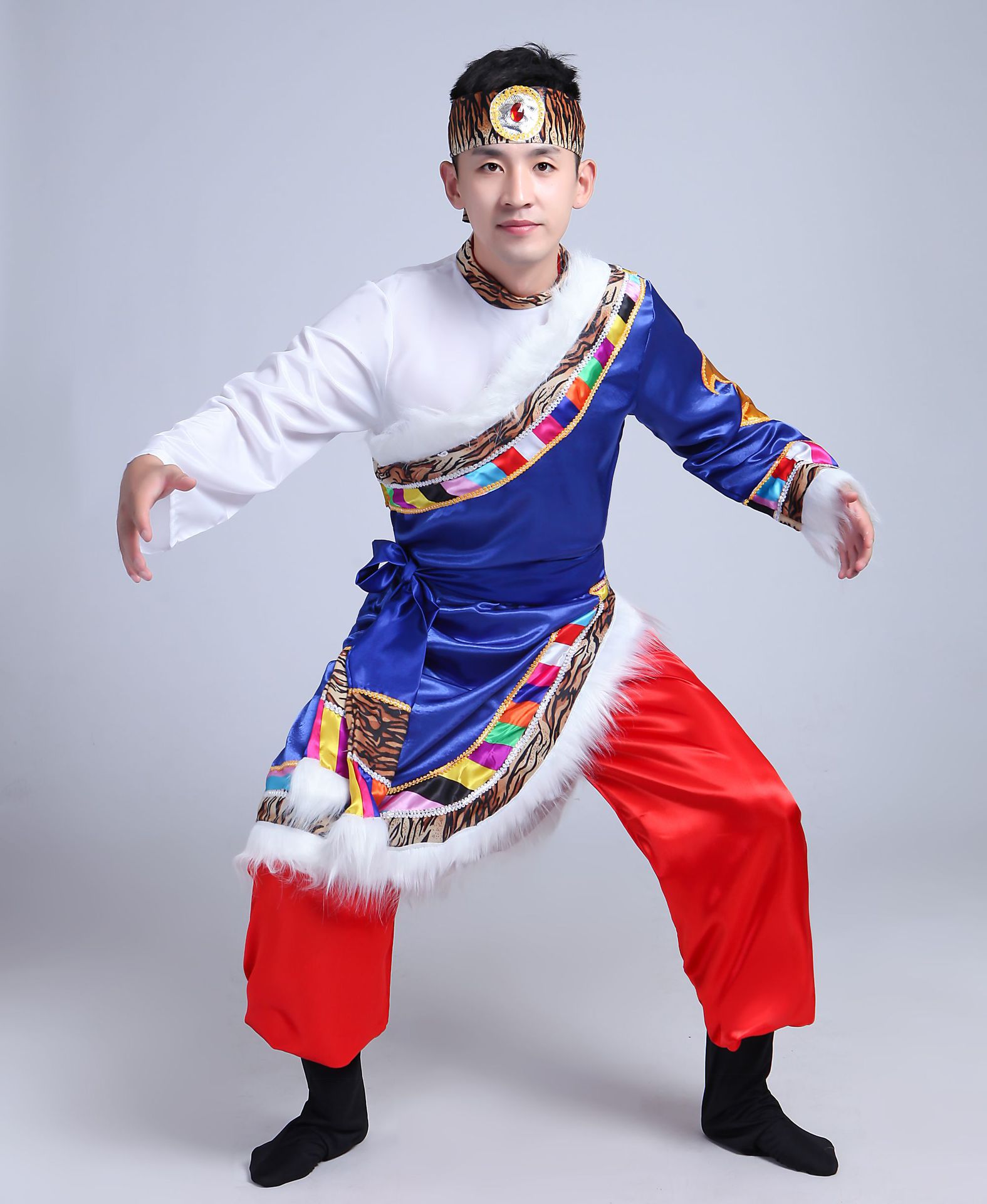 新款蒙古民族男少数民族演出服装舞台服演出服藏族民族舞蹈演出服