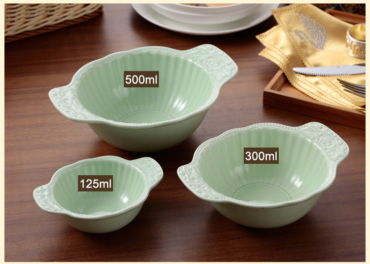 叶纹陶瓷小碗沙拉碗麦片碗早餐碗焗饭碗大碗复古米饭碗汤碗双耳碗