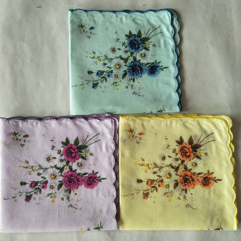 手帕现货批发 月牙手绢手绢 色织印花手帕厂家 小花女士棉手帕