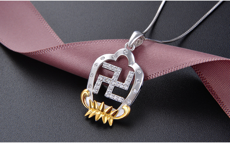 s925银卍佛祖心印吊坠镀黄金莲花项链男女密宗佛教吉祥银饰品批发