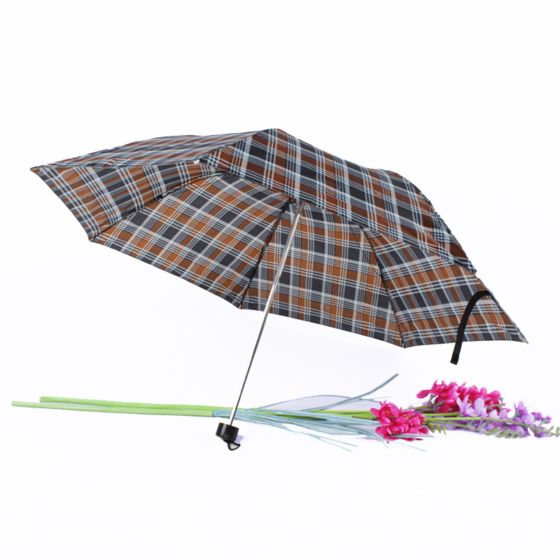 7K Plaid Triple Folding Umbrella Sunny and Rainy Dual-Use Folding Umbrella Male and Female Portable Umbrella Stall Umbrella Cheap Umbrella Supply Manufacturer