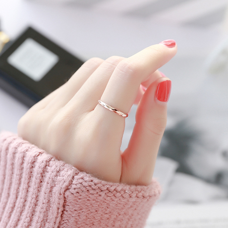 韩版龟面菱纹钛钢镀金戒指指环 时尚个性钻石面小尾戒食指戒指女