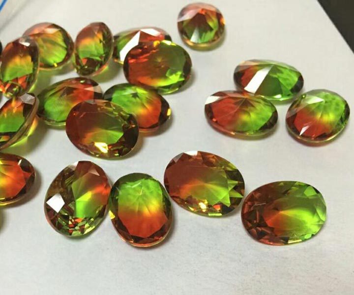 梧州厂家人造宝石碧玺石拼色双色玻璃宝石 彩色碧玺宝石吊坠配件