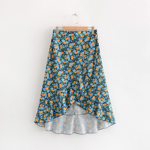 速卖通热卖2018春夏女装新款半身裙荷叶花边高腰碎花印花半身裙