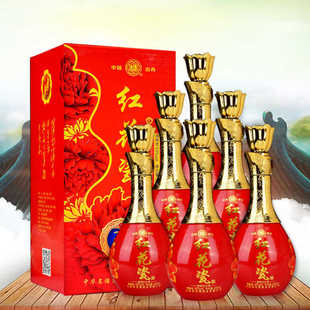 杏花村白酒产地红花瓷53度500mlx6瓶白酒婚宴喜酒礼盒装