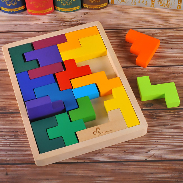 厂家直销新款木制俄罗斯方块智力积木拼板儿童益智七巧板拼图玩具