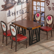 音乐餐吧桌椅 实木椅子湘菜馆桌椅组合 连锁饭店复古桌椅