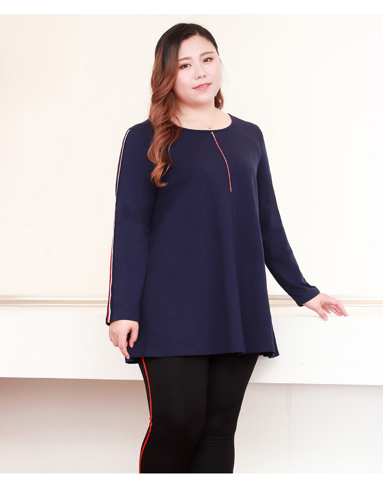 加肥加大码女装胖mm秋装打底衫200斤上衣中长款棉t恤女宽松长袖潮