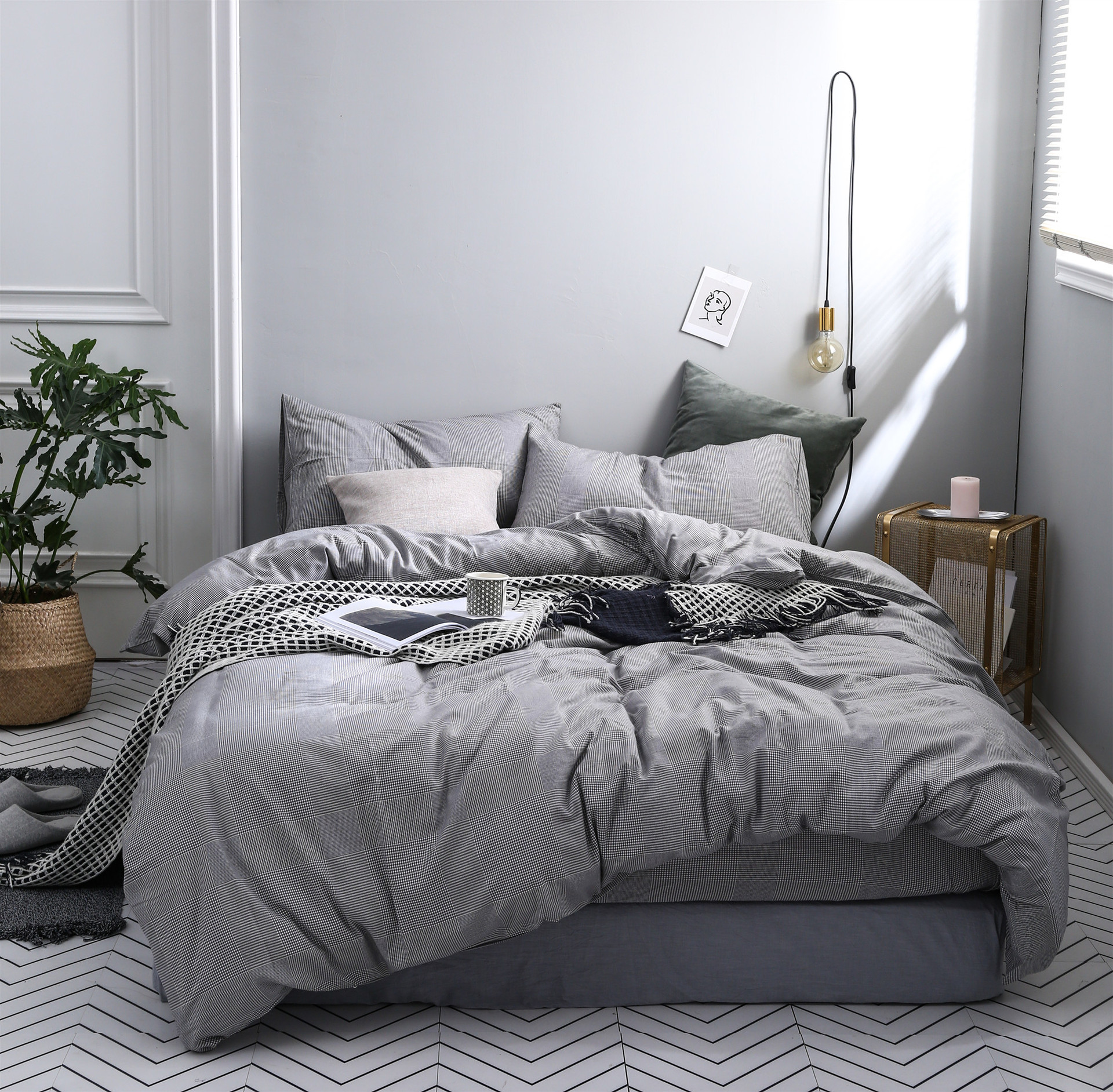 新款无印风格纯棉水洗绒法莱绒四件套良品日式秋冬季保暖纯棉床笠