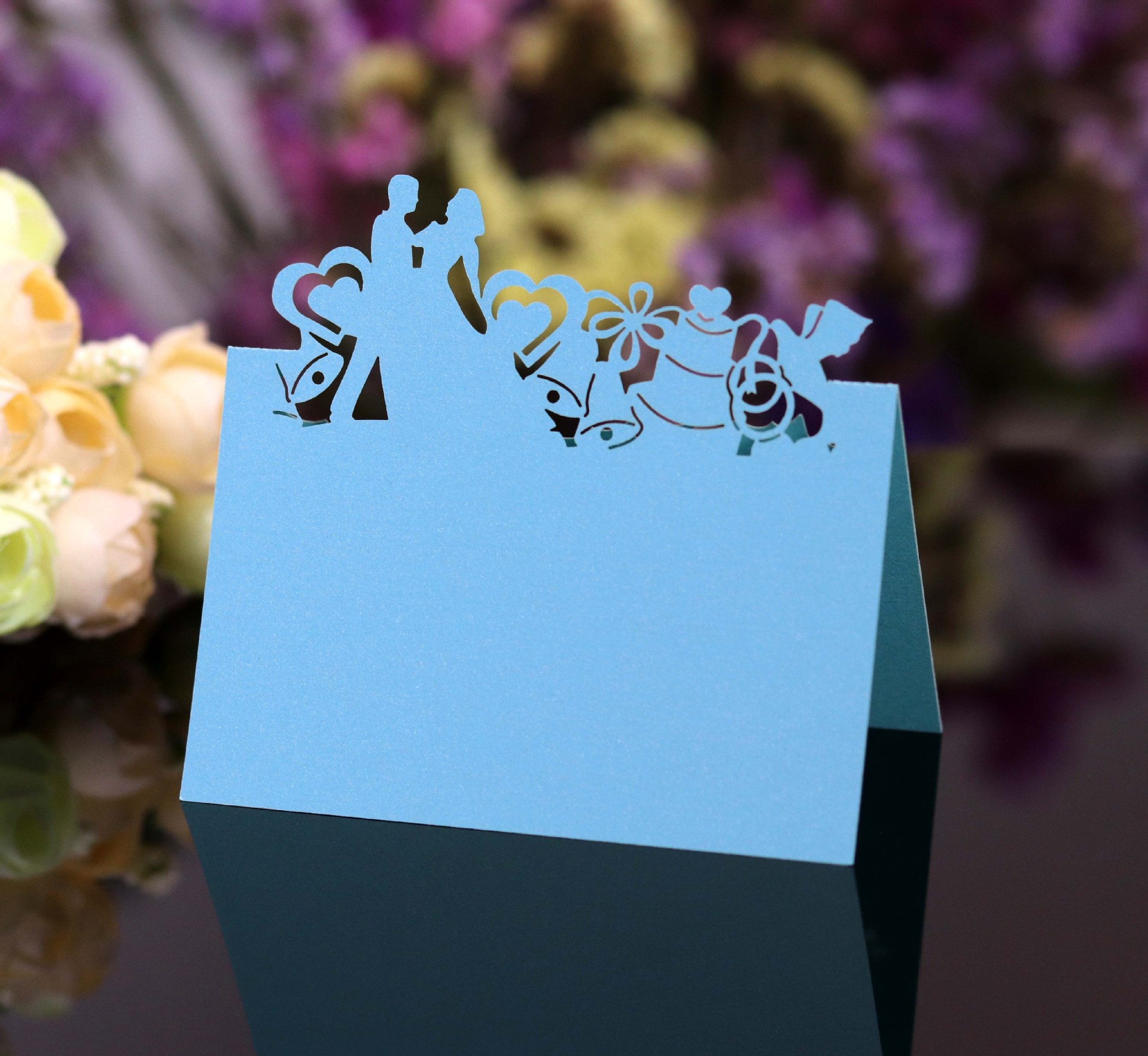 婚礼激光镂空蝴蝶席位卡 立体桌位卡 白色新郎新娘签到台 纸卡片