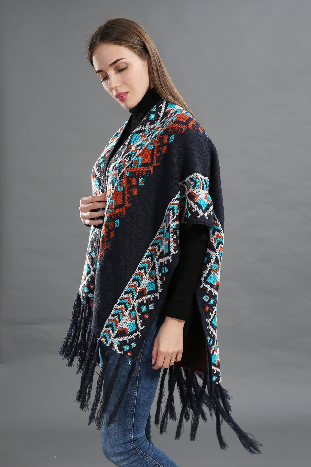 速卖通热销披肩波西米亚风经典花纹流苏棉麻保暖大码斗篷披肩批发